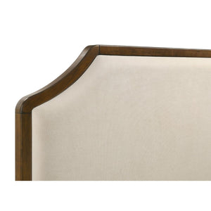 English Elm Leonide Eastern King Panel Bed Cherry Veneer Frame Cream Upholstered Headboard B062S02101