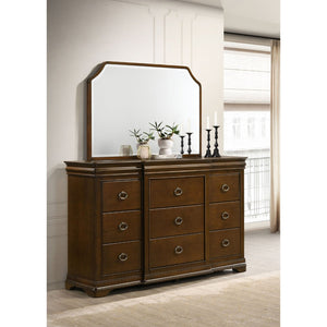 English Elm Leonide Nine Drawer Dresser with Mirror Louis Philippe Brown Cherry Bedroom B062S02102