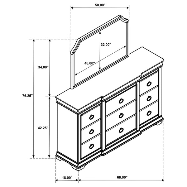 English Elm Leonide Nine Drawer Dresser with Mirror Louis Philippe Brown Cherry Bedroom B062S02102