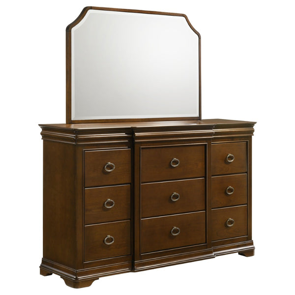 English Elm Leonide Nine Drawer Dresser with Mirror Louis Philippe Brown Cherry Bedroom B062S02102