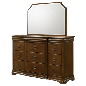 English Elm Leonide Nine Drawer Dresser with Mirror Louis Philippe Brown Cherry Bedroom B062S02102
