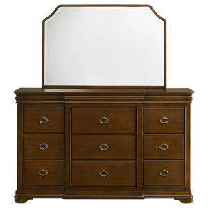 English Elm Leonide Nine Drawer Dresser with Mirror Louis Philippe Brown Cherry Bedroom B062S02102