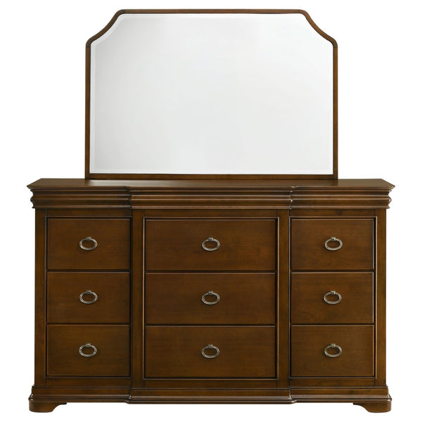 English Elm Leonide Nine Drawer Dresser with Mirror Louis Philippe Brown Cherry Bedroom B062S02102
