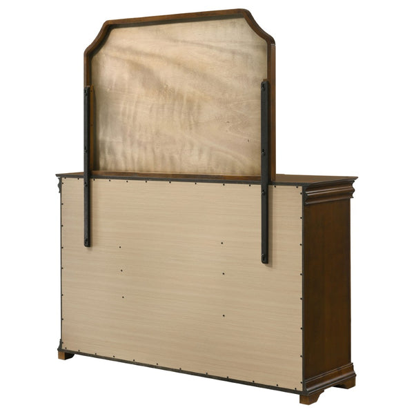 English Elm Leonide Nine Drawer Dresser with Mirror Louis Philippe Brown Cherry Bedroom B062S02102