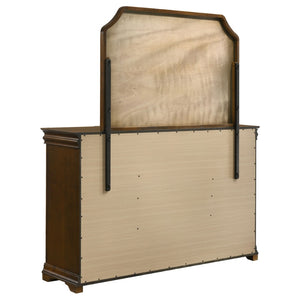 English Elm Leonide Nine Drawer Dresser with Mirror Louis Philippe Brown Cherry Bedroom B062S02102