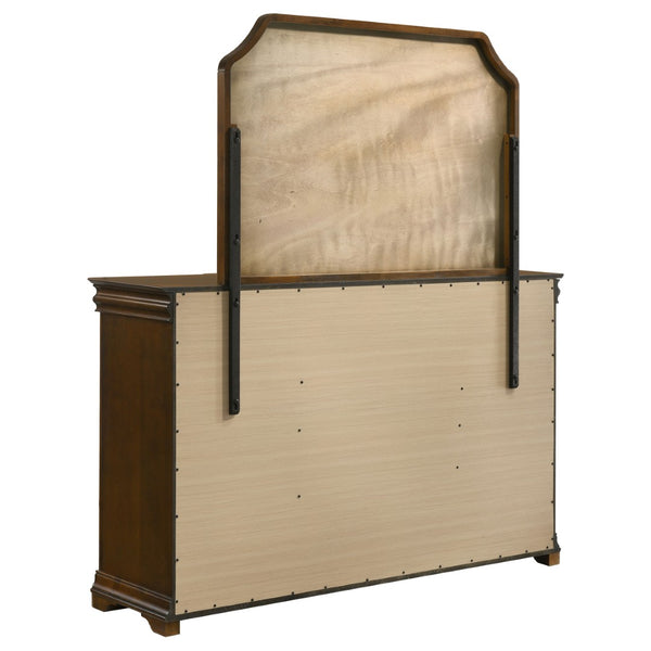 English Elm Leonide Nine Drawer Dresser with Mirror Louis Philippe Brown Cherry Bedroom B062S02102