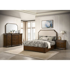 English Elm Leonide Queen Bedroom Set Louis Philippe Upholstered Headboard Cherry Veneer Four Piece B062S02103