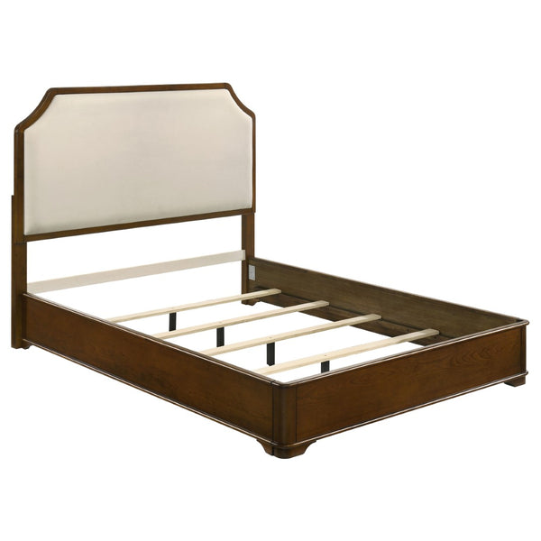 English Elm Leonide Queen Bedroom Set Louis Philippe Upholstered Headboard Cherry Veneer Four Piece B062S02103