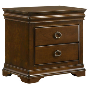 English Elm Leonide Queen Bedroom Set Louis Philippe Upholstered Headboard Cherry Veneer Four Piece B062S02103