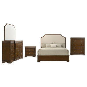 English Elm Leonide Queen Bedroom Set Louis Philippe Cherry Frame Upholstered Headboard 5 Piece B062S02104