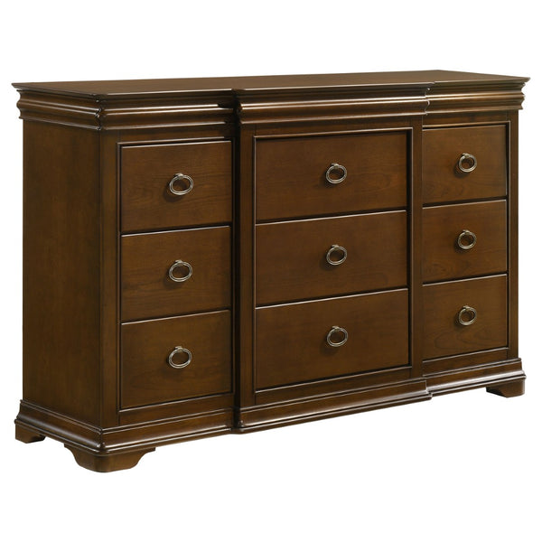 English Elm Leonide Queen Bedroom Set Louis Philippe Cherry Frame Upholstered Headboard 5 Piece B062S02104