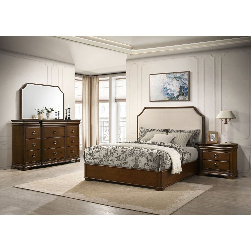 English Elm Leonide Louis Philippe Bedroom Set with Upholstered Headboard and Cherry Wood Finish B062S02105