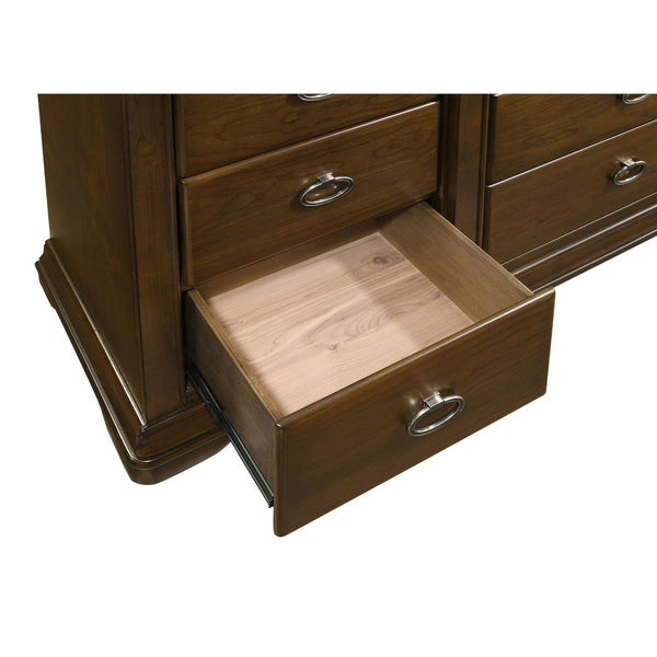 English Elm Leonide Louis Philippe Bedroom Set with Upholstered Headboard and Cherry Wood Finish B062S02105