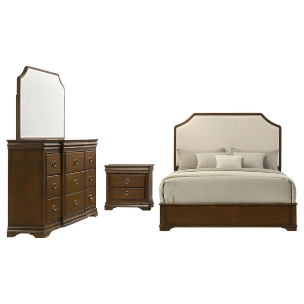 English Elm Leonide Louis Philippe Bedroom Set with Upholstered Headboard and Cherry Wood Finish B062S02105