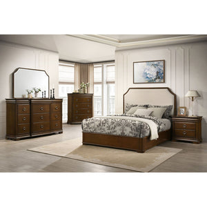 English Elm Leonide Louis Philippe Bedroom Set with Upholstered Headboard and Cedar Lined Drawers B062S02106