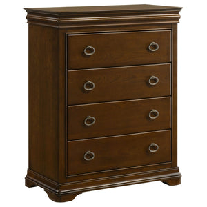 English Elm Leonide Louis Philippe Bedroom Set with Upholstered Headboard and Cedar Lined Drawers B062S02106