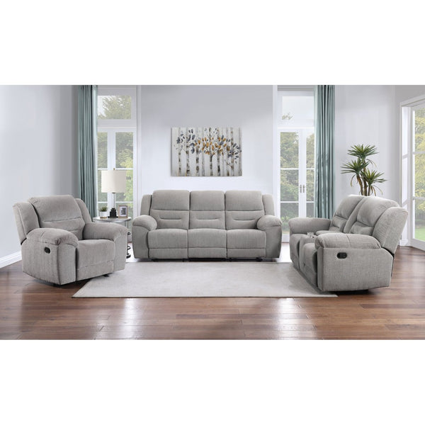 English Elm Sebring Manual Reclining Sofa Set Grey Chenille Upholstery with Storage Living Room B062S02107