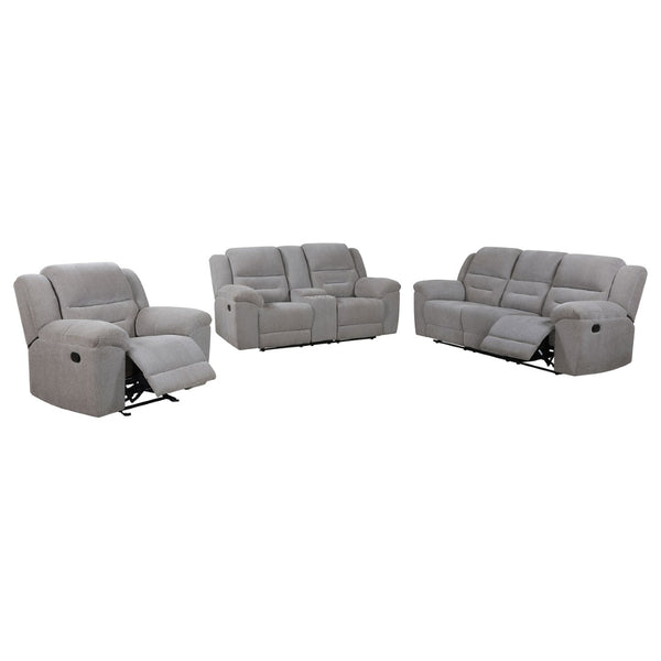 English Elm Sebring Manual Reclining Sofa Set Grey Chenille Upholstery with Storage Living Room B062S02107
