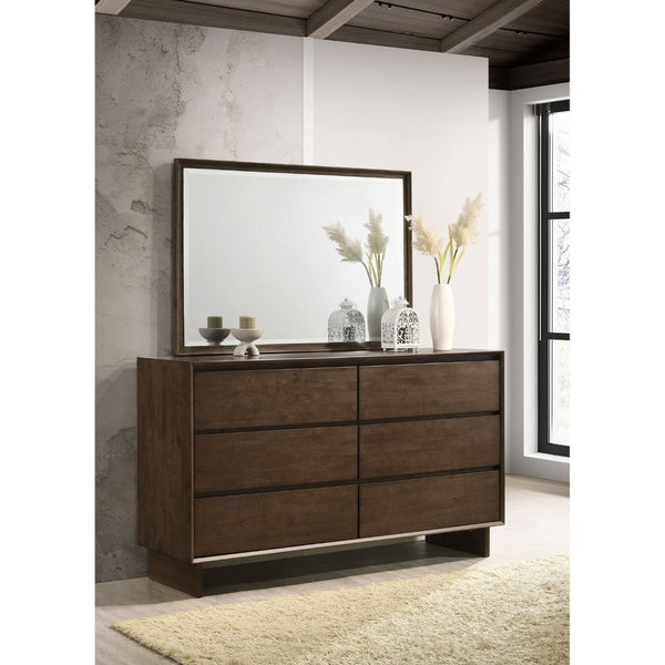 English Elm Hemlock Six Drawer Dresser with Beveled Mirror Rubberwood Bedroom Storage Suite B062S02108