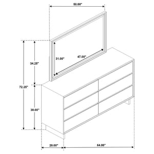 English Elm Hemlock Six Drawer Dresser with Beveled Mirror Rubberwood Bedroom Storage Suite B062S02108