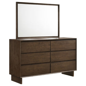 English Elm Hemlock Six Drawer Dresser with Beveled Mirror Rubberwood Bedroom Storage Suite B062S02108