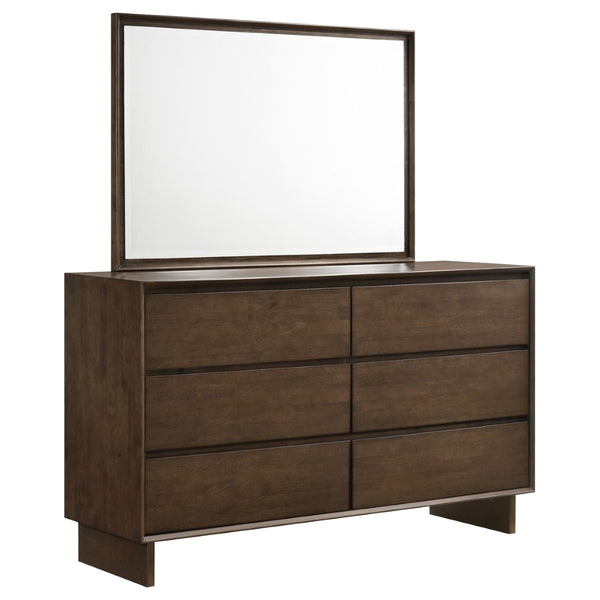 English Elm Hemlock Six Drawer Dresser with Beveled Mirror Rubberwood Bedroom Storage Suite B062S02108
