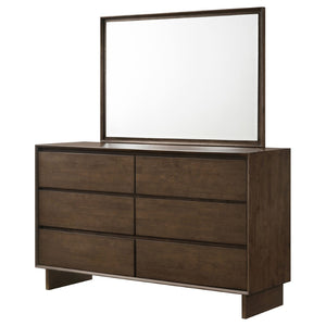 English Elm Hemlock Six Drawer Dresser with Beveled Mirror Rubberwood Bedroom Storage Suite B062S02108