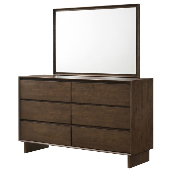 English Elm Hemlock Six Drawer Dresser with Beveled Mirror Rubberwood Bedroom Storage Suite B062S02108