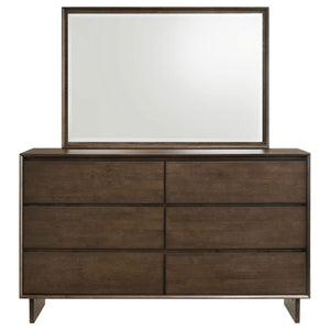 English Elm Hemlock Six Drawer Dresser with Beveled Mirror Rubberwood Bedroom Storage Suite B062S02108