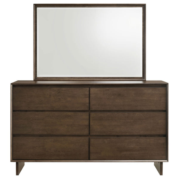 English Elm Hemlock Six Drawer Dresser with Beveled Mirror Rubberwood Bedroom Storage Suite B062S02108
