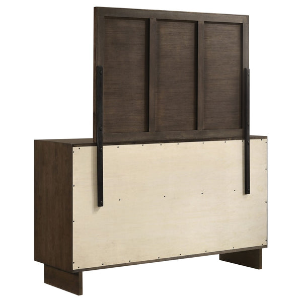 English Elm Hemlock Six Drawer Dresser with Beveled Mirror Rubberwood Bedroom Storage Suite B062S02108