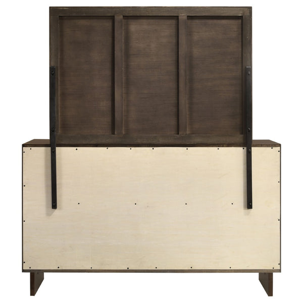 English Elm Hemlock Six Drawer Dresser with Beveled Mirror Rubberwood Bedroom Storage Suite B062S02108