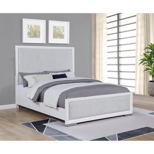 English Elm Robinson Upholstered Panel Queen Bed White Frame with Grey Fabric Inset Headboard B062S02109