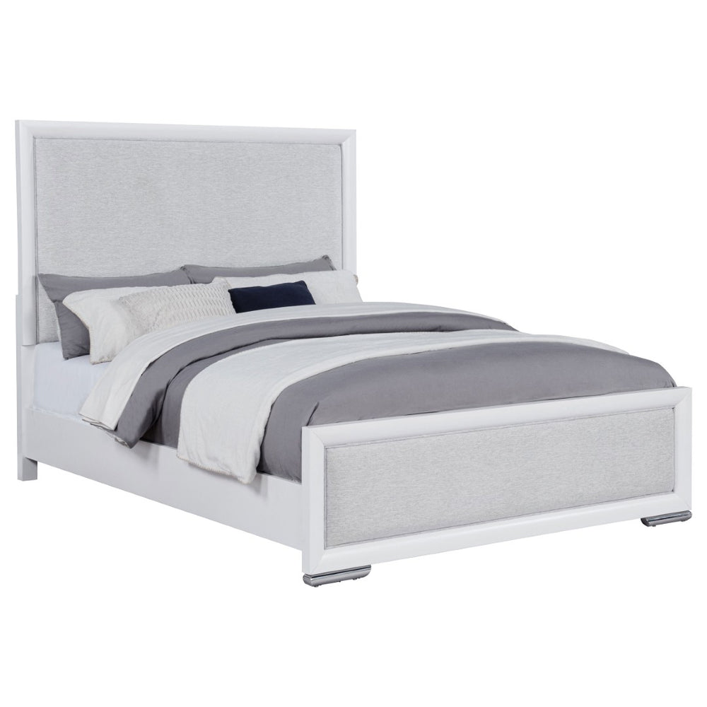 English Elm Robinson Upholstered Panel Queen Bed White Frame with Grey Fabric Inset Headboard B062S02109