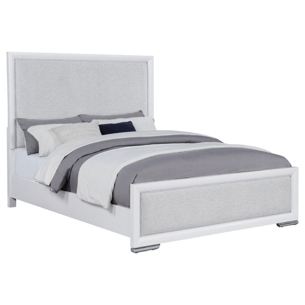 English Elm Robinson Upholstered Panel Queen Bed White Frame with Grey Fabric Inset Headboard B062S02109
