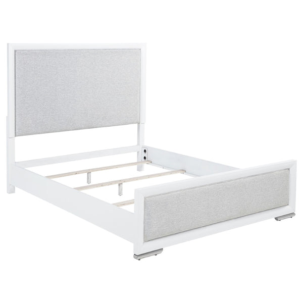 English Elm Robinson Upholstered Panel Queen Bed White Frame with Grey Fabric Inset Headboard B062S02109