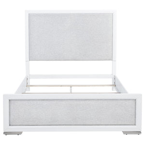 English Elm Robinson Upholstered Panel Queen Bed White Frame with Grey Fabric Inset Headboard B062S02109