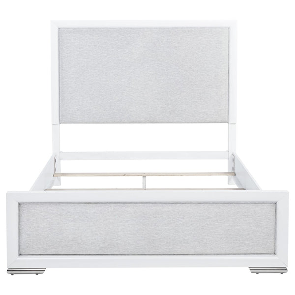 English Elm Robinson Upholstered Panel Queen Bed White Frame with Grey Fabric Inset Headboard B062S02109