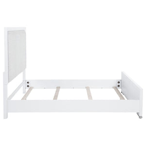 English Elm Robinson Upholstered Panel Queen Bed White Frame with Grey Fabric Inset Headboard B062S02109