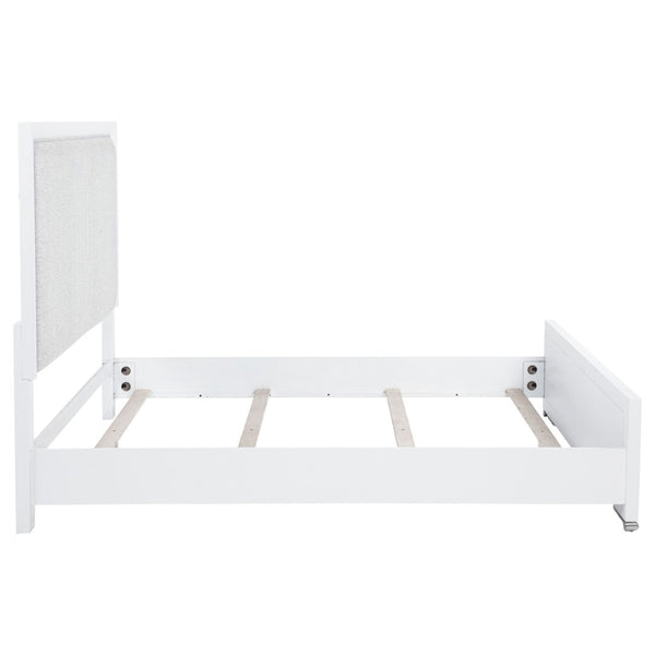 English Elm Robinson Upholstered Panel Queen Bed White Frame with Grey Fabric Inset Headboard B062S02109