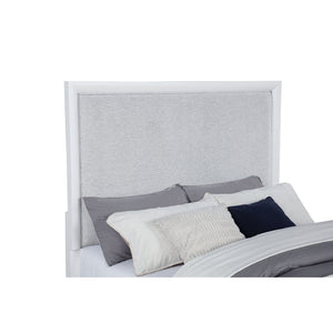 English Elm Robinson Upholstered Panel Queen Bed White Frame with Grey Fabric Inset Headboard B062S02109