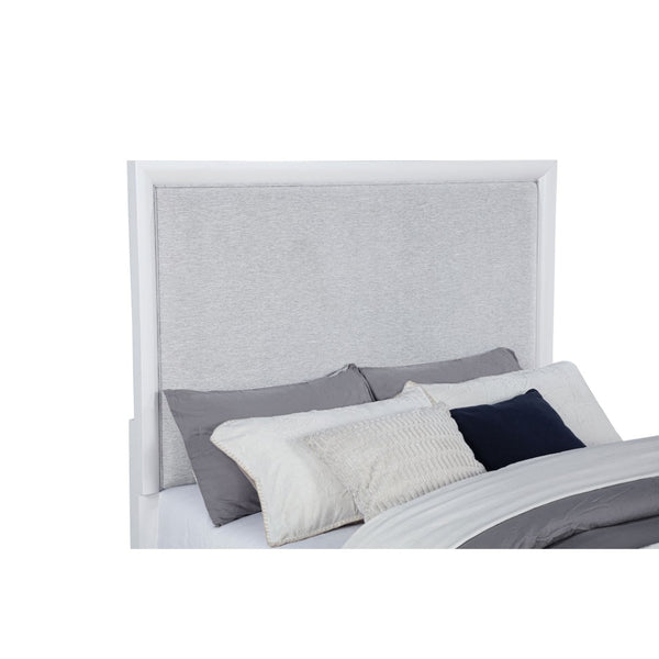 English Elm Robinson Upholstered Panel Queen Bed White Frame with Grey Fabric Inset Headboard B062S02109