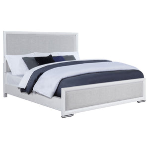 English Elm Robinson Eastern King Panel Bed White Frame Grey Upholstered Headboard Bedroom B062S02110