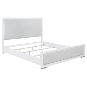 English Elm Robinson Eastern King Panel Bed White Frame Grey Upholstered Headboard Bedroom B062S02110