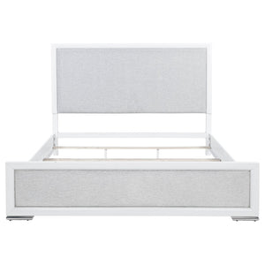 English Elm Robinson Eastern King Panel Bed White Frame Grey Upholstered Headboard Bedroom B062S02110