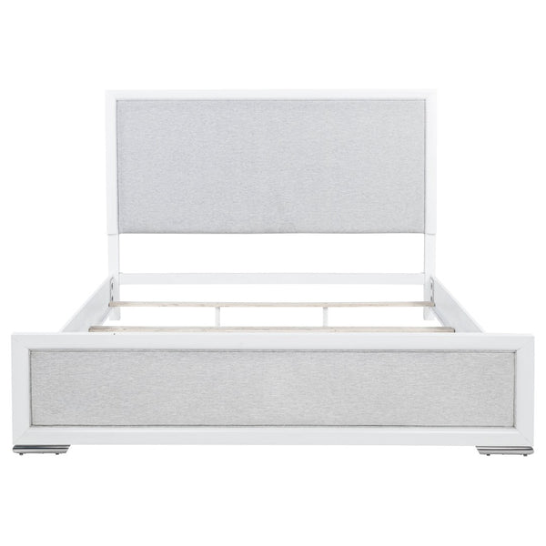 English Elm Robinson Eastern King Panel Bed White Frame Grey Upholstered Headboard Bedroom B062S02110