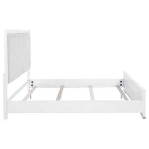 English Elm Robinson Eastern King Panel Bed White Frame Grey Upholstered Headboard Bedroom B062S02110