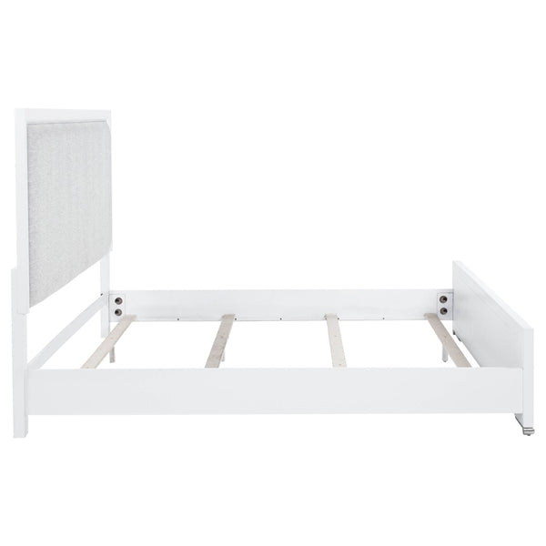 English Elm Robinson Eastern King Panel Bed White Frame Grey Upholstered Headboard Bedroom B062S02110