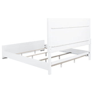 English Elm Robinson Eastern King Panel Bed White Frame Grey Upholstered Headboard Bedroom B062S02110