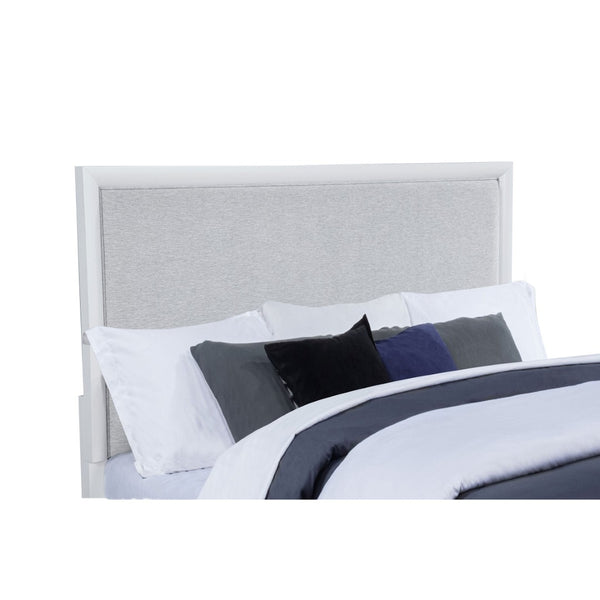 English Elm Robinson Eastern King Panel Bed White Frame Grey Upholstered Headboard Bedroom B062S02110